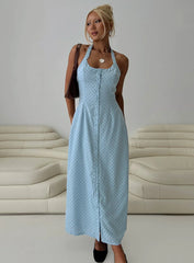 Mallorie Halter Maxi Dress Blue Black Polka