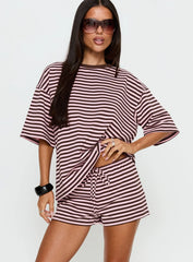 Settle Down Tie Shorts Pink Brown Stripe