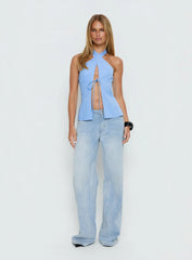 Sensational Cross Front Tie Detail Top Blue Stripe