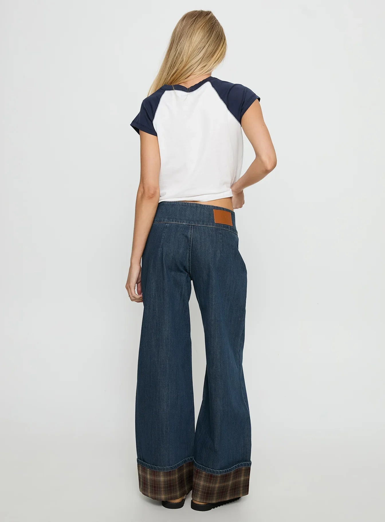 Nikoletta Foldover Jeans Dark Wash Check