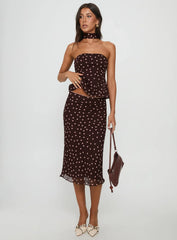 Sydni Midi Bias Cut Skirt Chocolate Pink Polka