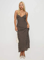 Jorjana Maxi Dress Brown White Polka Dot