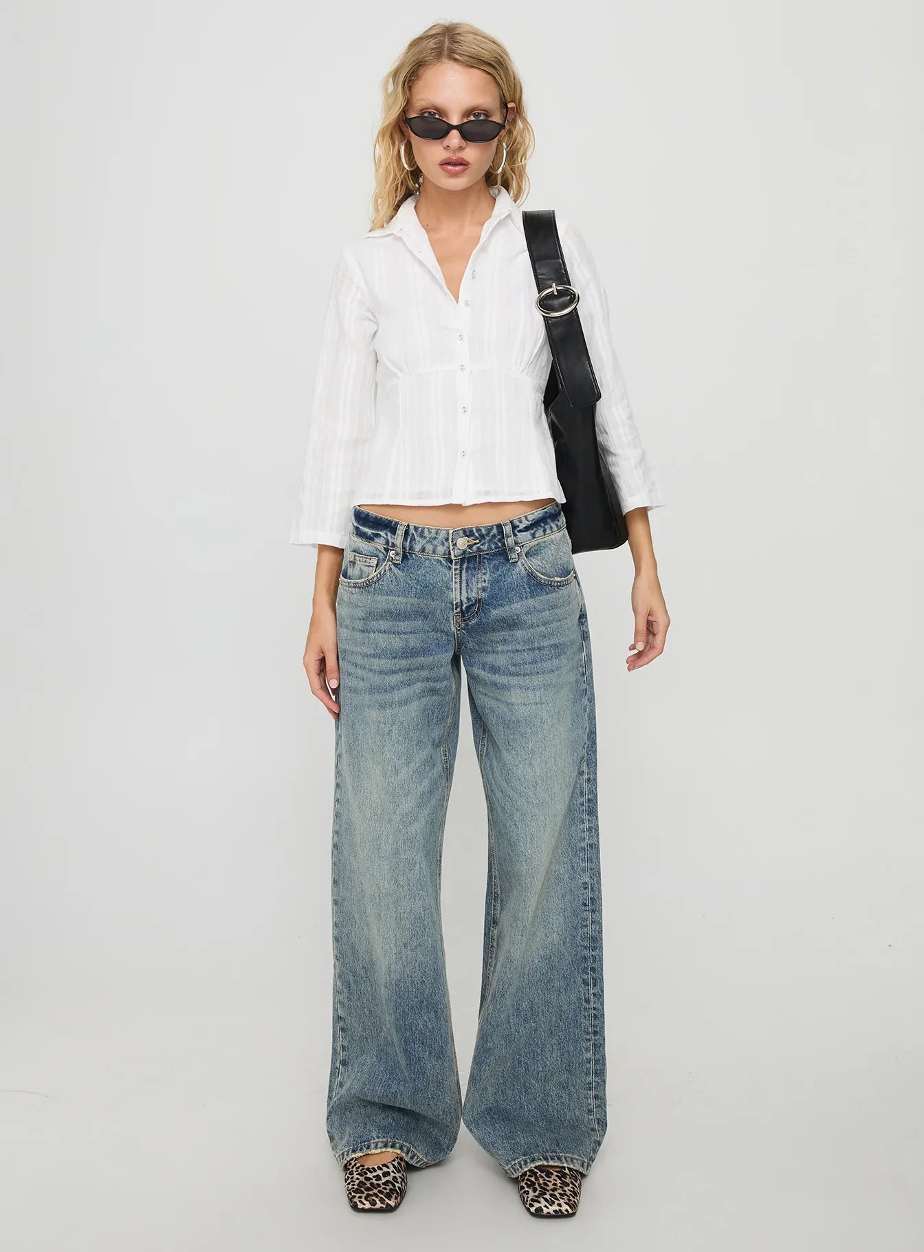 Taelynn 3 4 Sleeve Button Up Shirt White