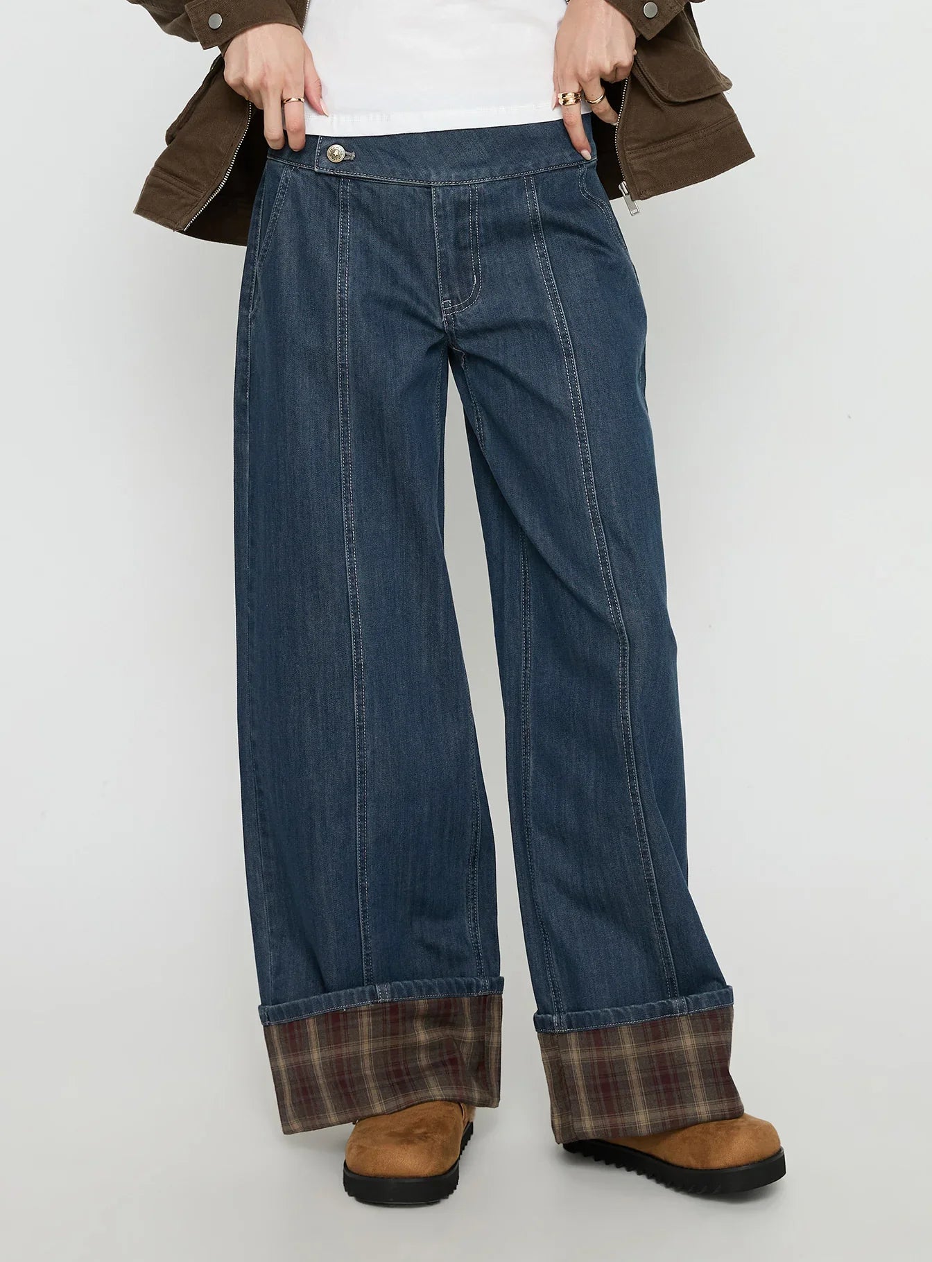 Nikoletta Foldover Jeans Dark Wash Check
