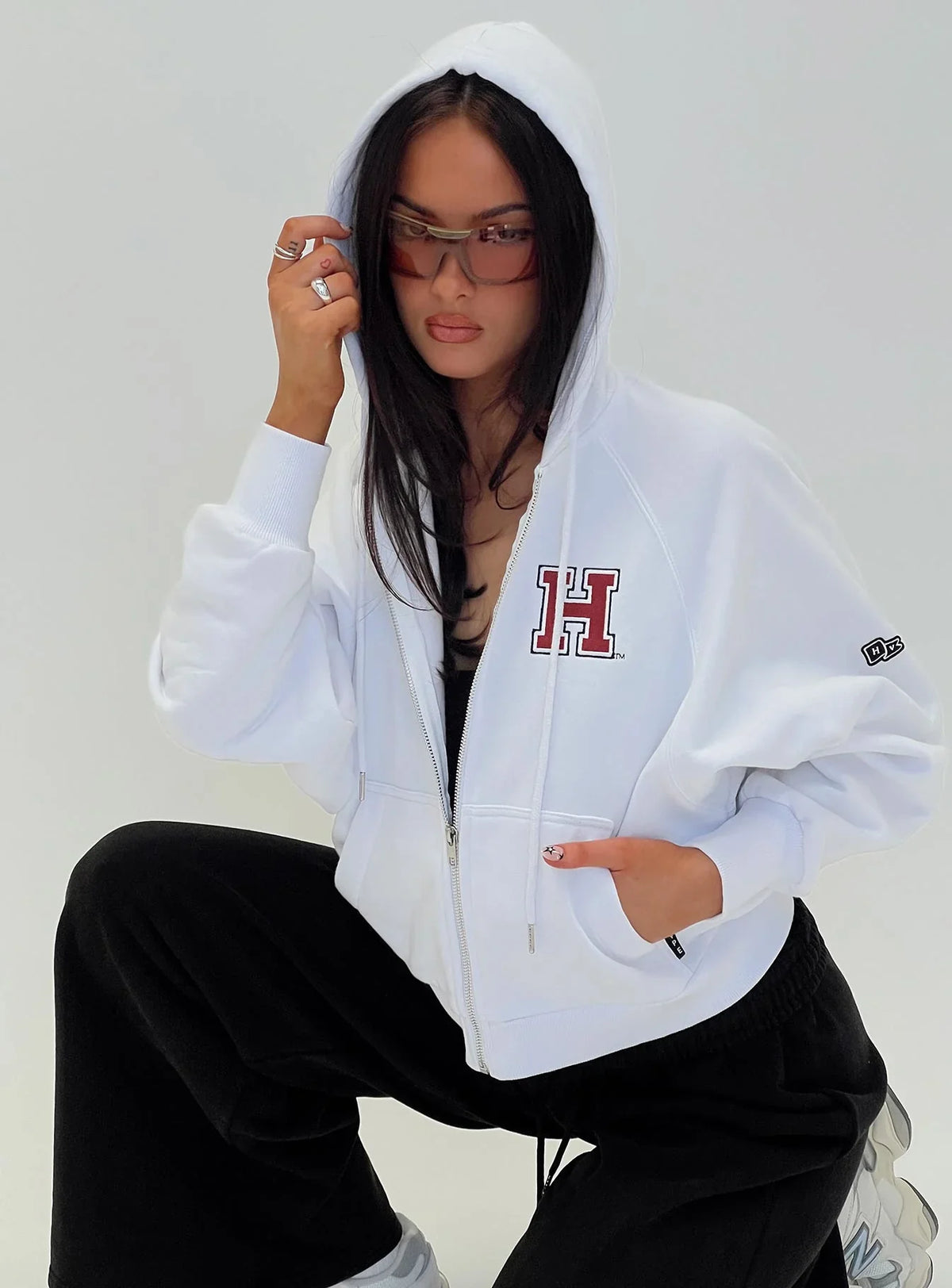 Harvard Raglan Zip Up White Red