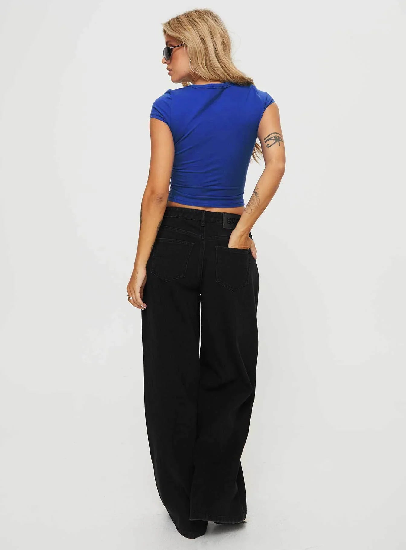 Naylor Mid Rise Wide Leg Jeans Washed Black Denim