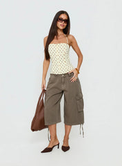 Bon Bon Tie Neck Top Yellow Brown Polka