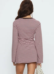 Lulolah Long Sleeve Mini Dress Chocolate Pink Stripe
