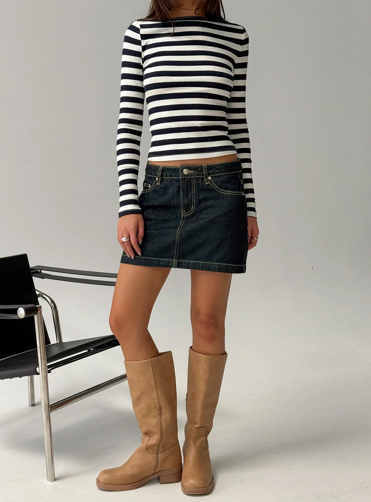 Nickei Denim Mini Skirt Raw Dark Wash