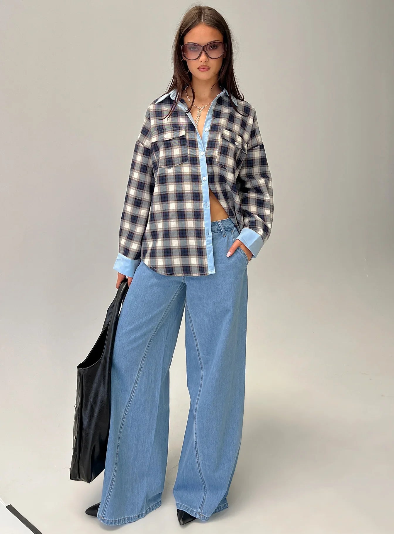 Walda Contrast Flannel Shirt Blue Check