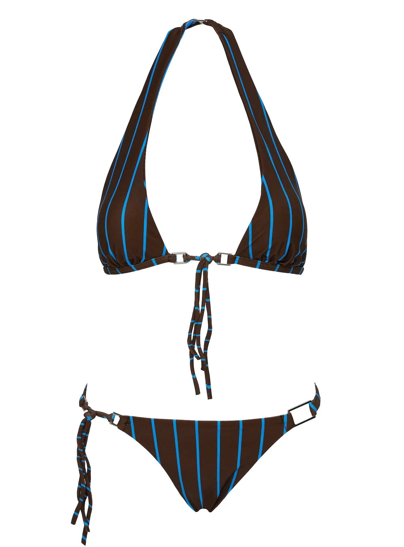 Janessa Hardware Halter Bikini Top Brown Blue Stripe