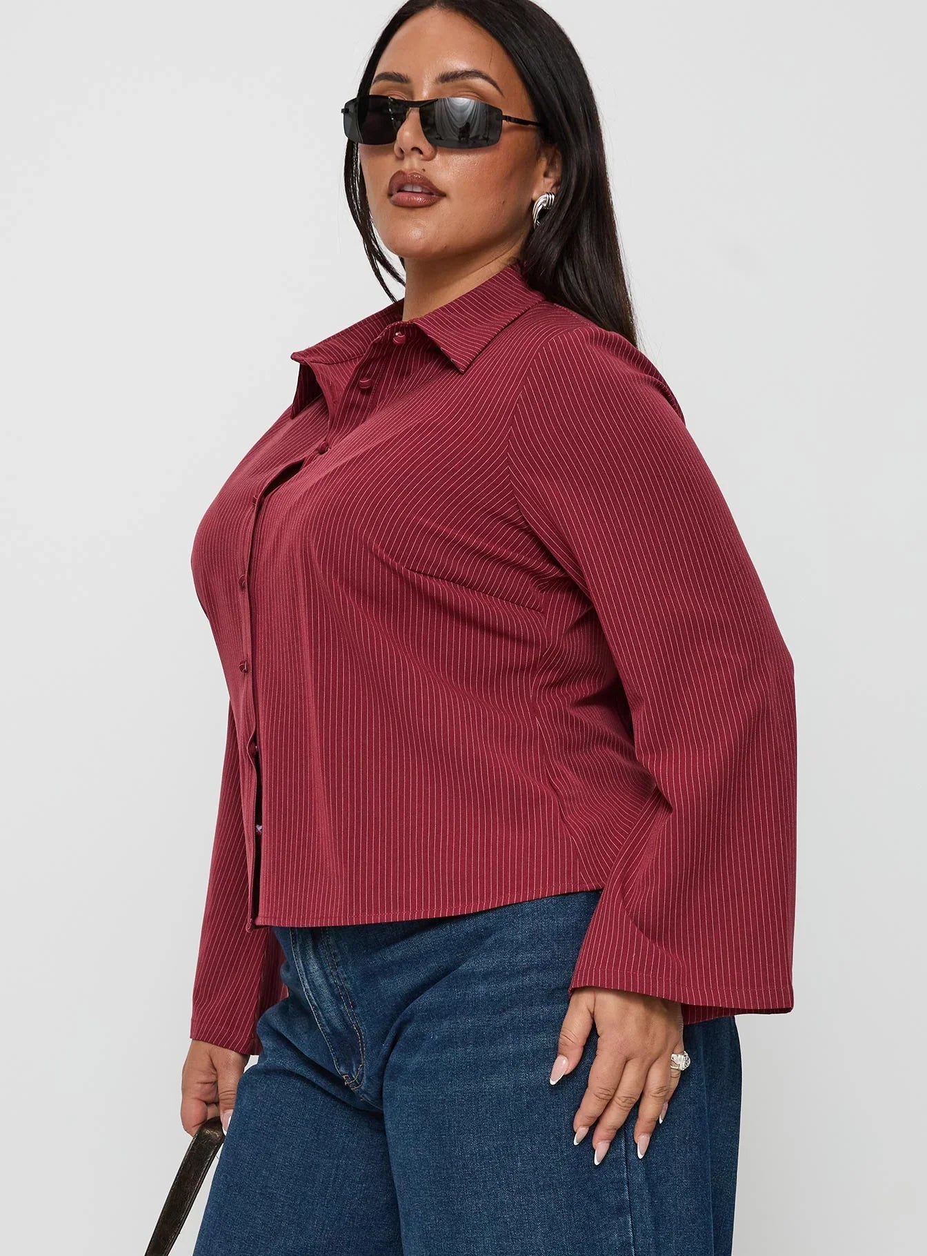 Anni Pinstripe Shirt Red Curve