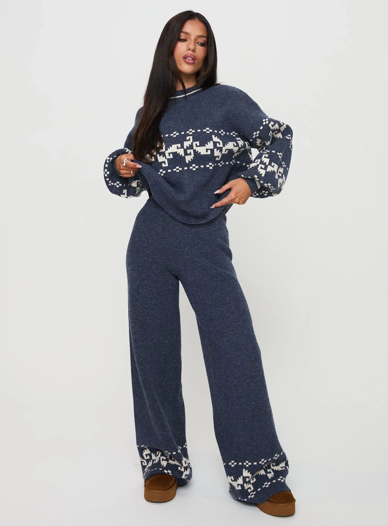 Alpine Knit Pants Navy Cream