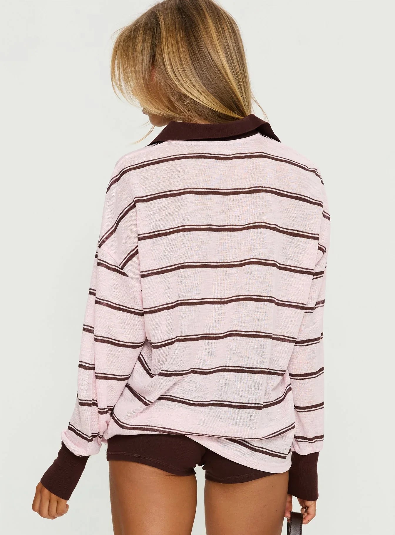 Aleka Rugby Long Sleeve Jersey Pink Brown Stripe