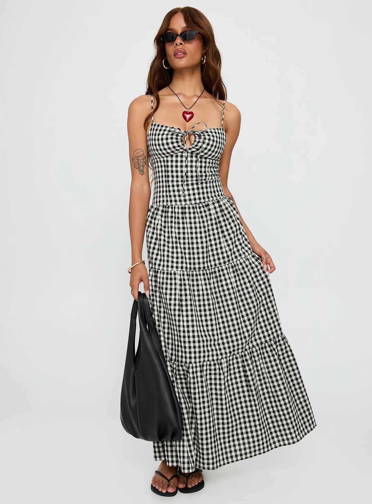 Avaleine Tiered Maxi Dress Black White Check