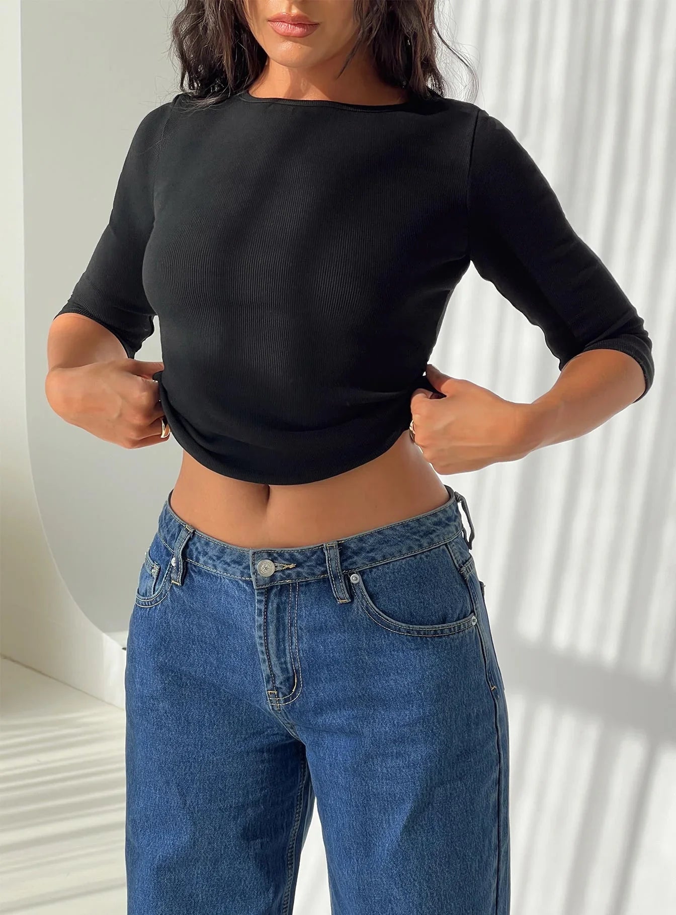 Elaia 3 4 Sleeve Top Black
