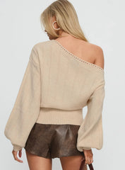 Jackeline Off Shoulder Rib Jumper Cream