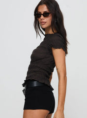 Romelle Shirred Top Black Brown Plaid