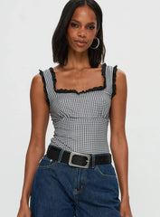 Trustfund Lace Trim Bodysuit Black White Check