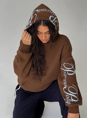 Princess Polly Script Text Graphic Hoodie Brown Blue