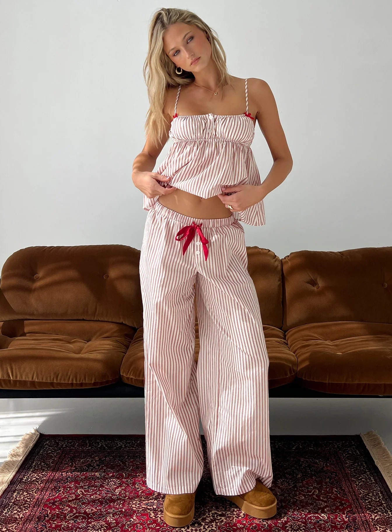 Chill Club Sleep Relaxed Pants Red White Stripe