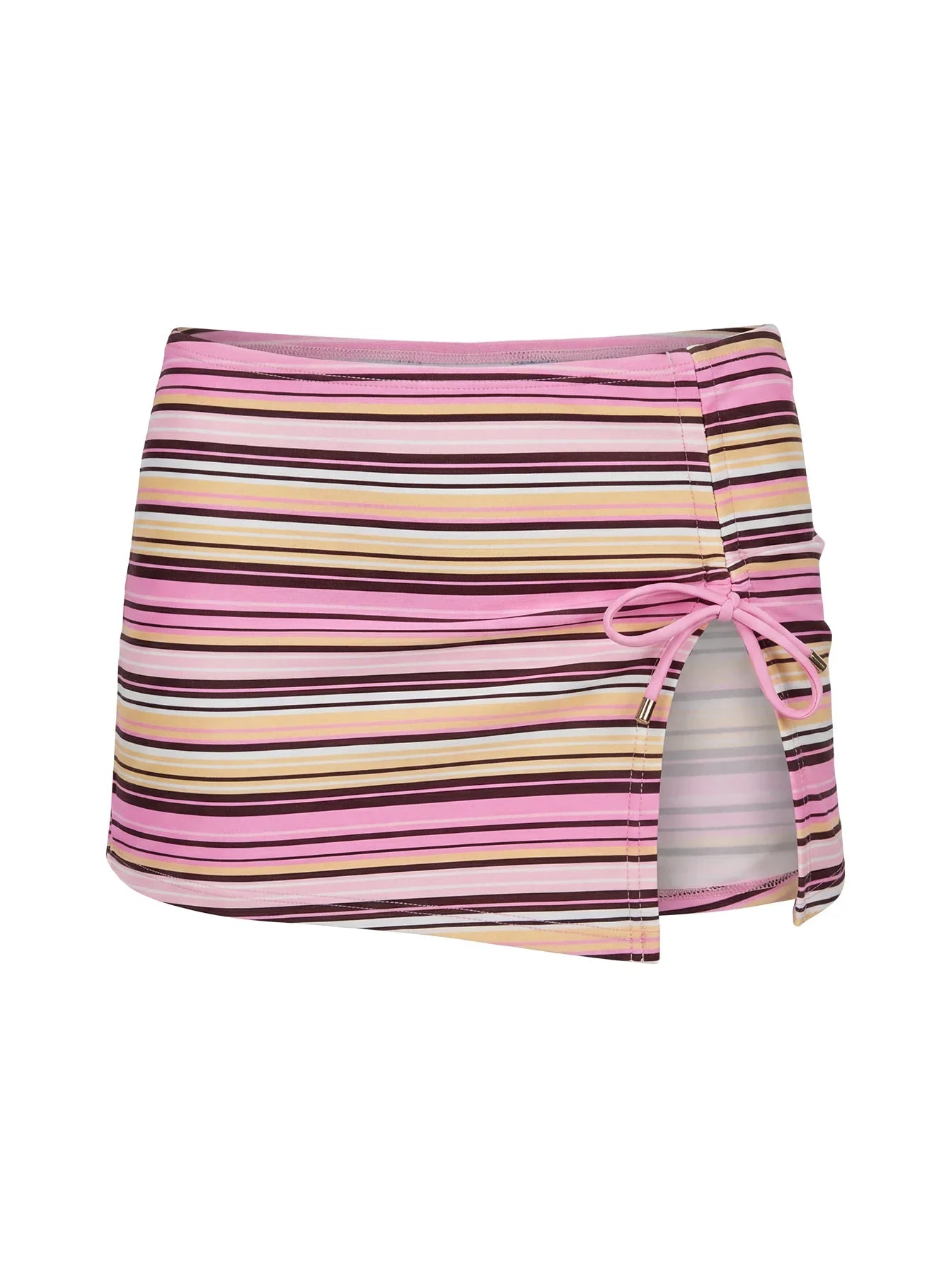 Lemargo Tie Ruched Swim Skirt Pink Yellow Stripe