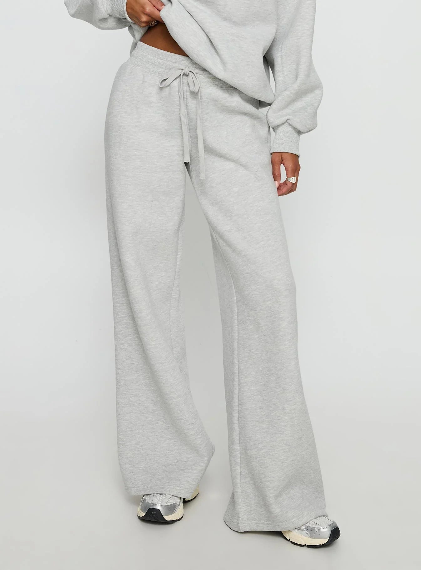 Princess Polly Stargirl Wide Leg Sweat Pants Grey Marle