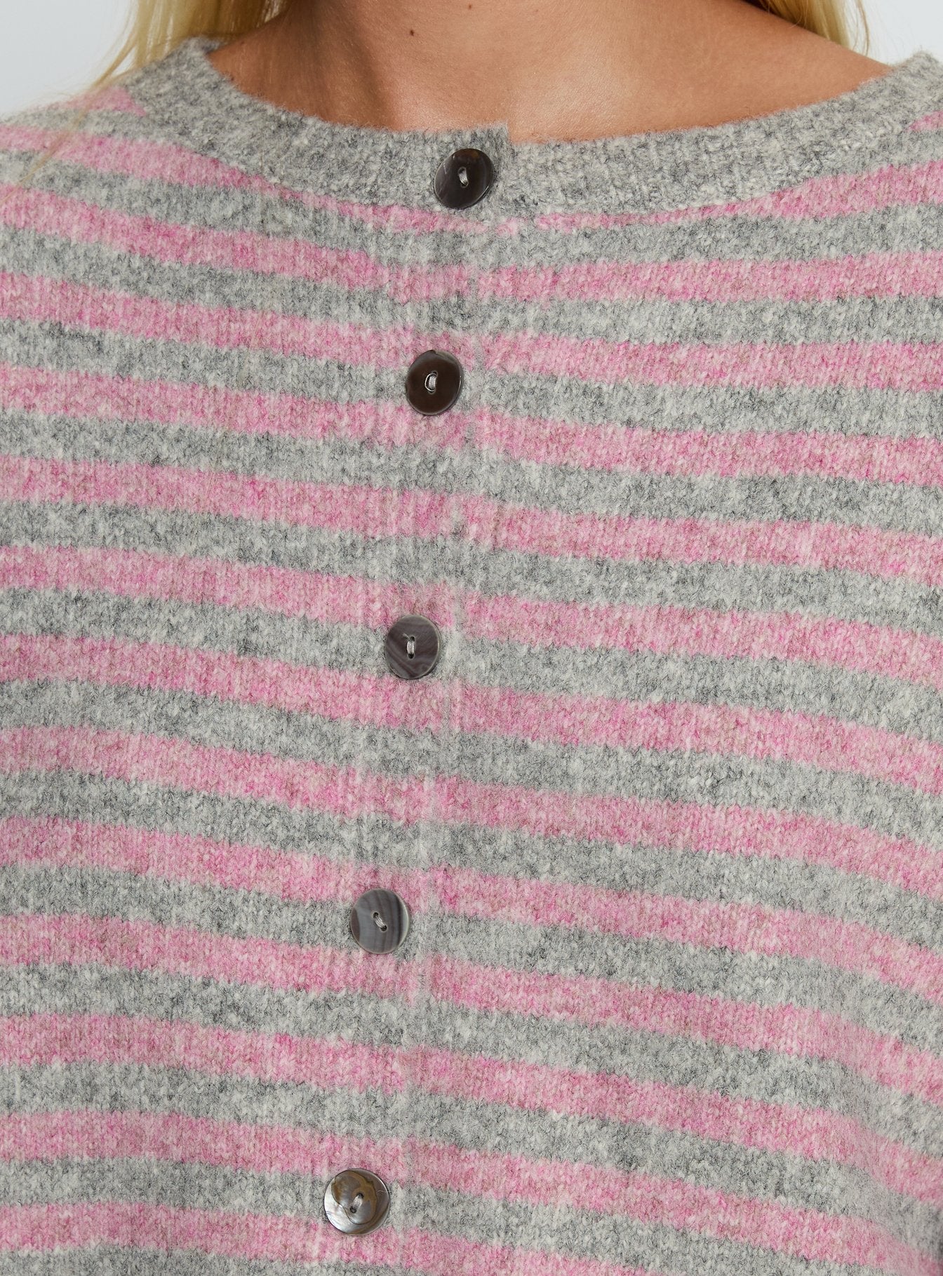 Raynna Button Up Cardigan Pink Grey Stripe