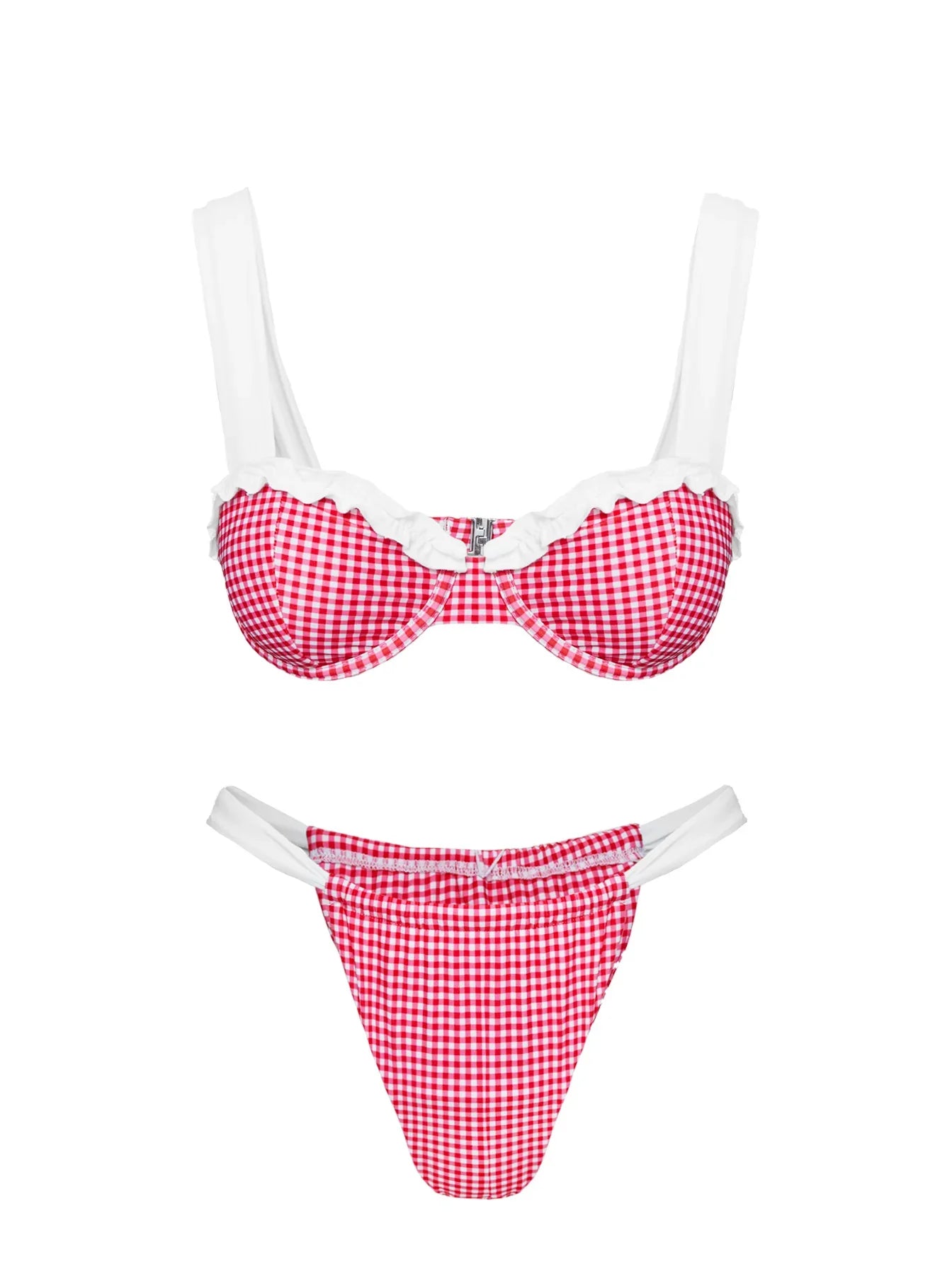 Summer Season Ruched Side Bikini Bottoms Red Gingham
