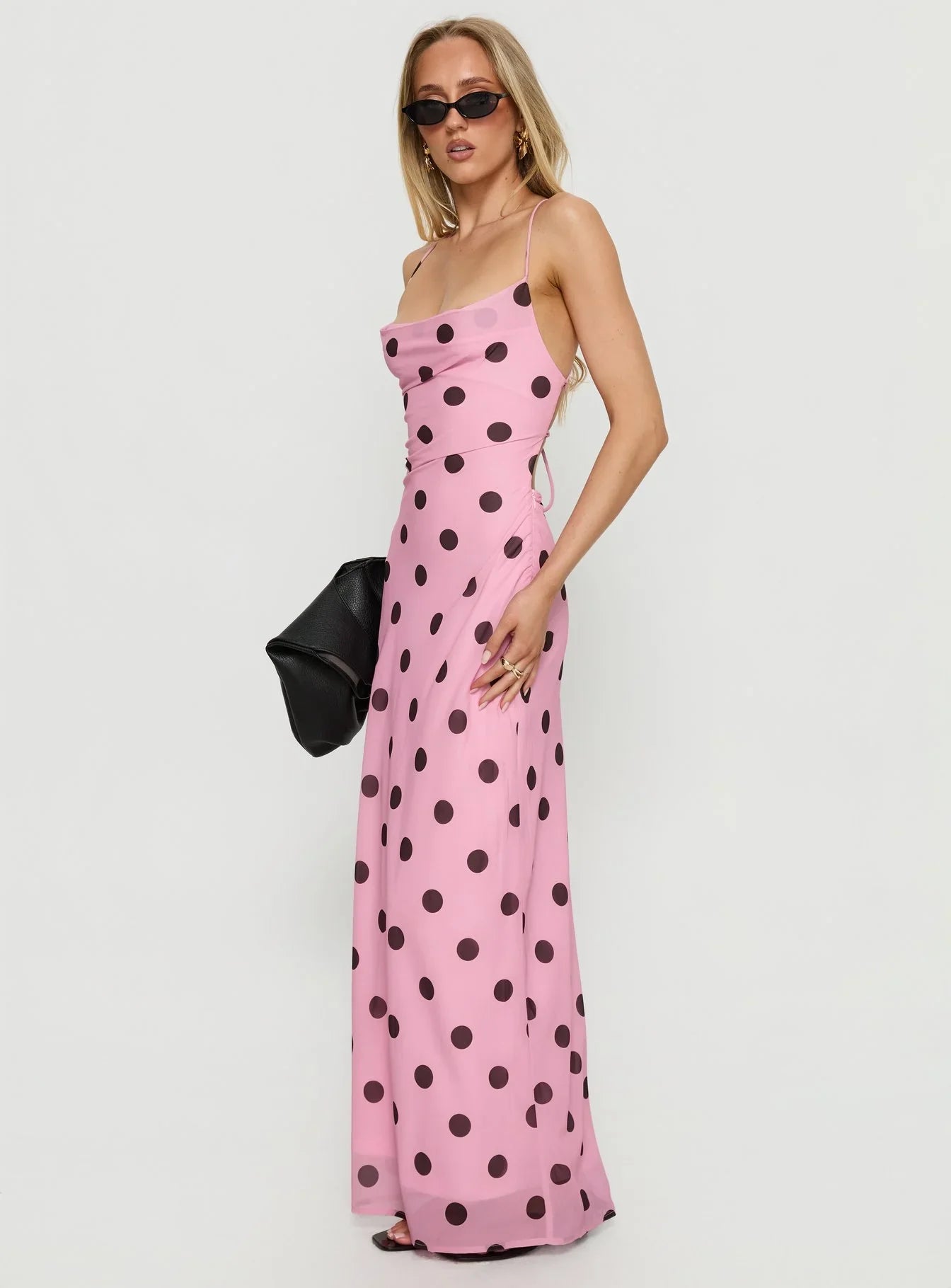Celena Maxi Dress Pink Brown Polka Dot