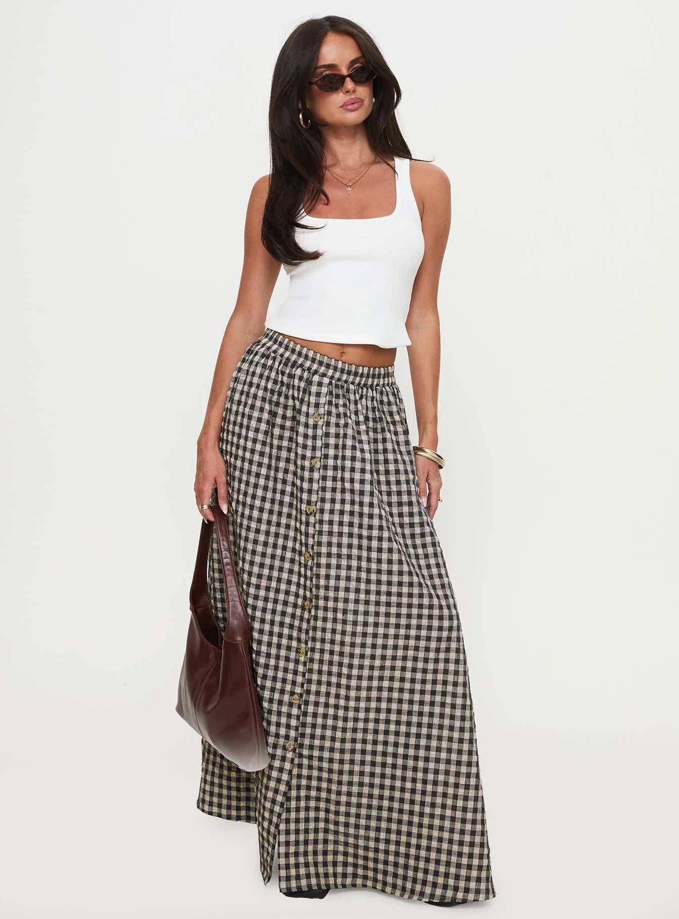 Cartmel Check Maxi Skirt Black Cream