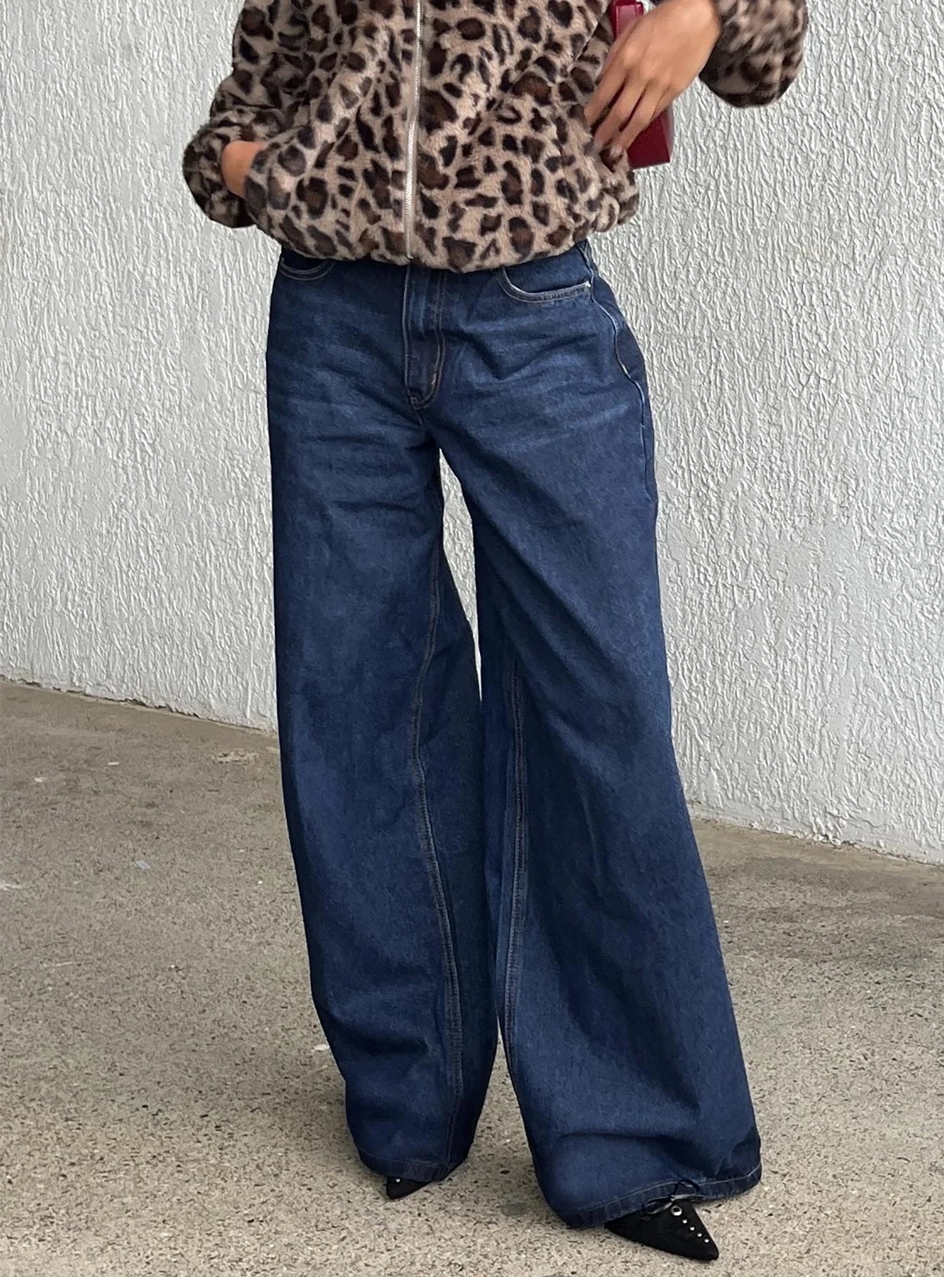Naylor Mid Rise Wide Leg Jeans Mid Blue Denim Petite