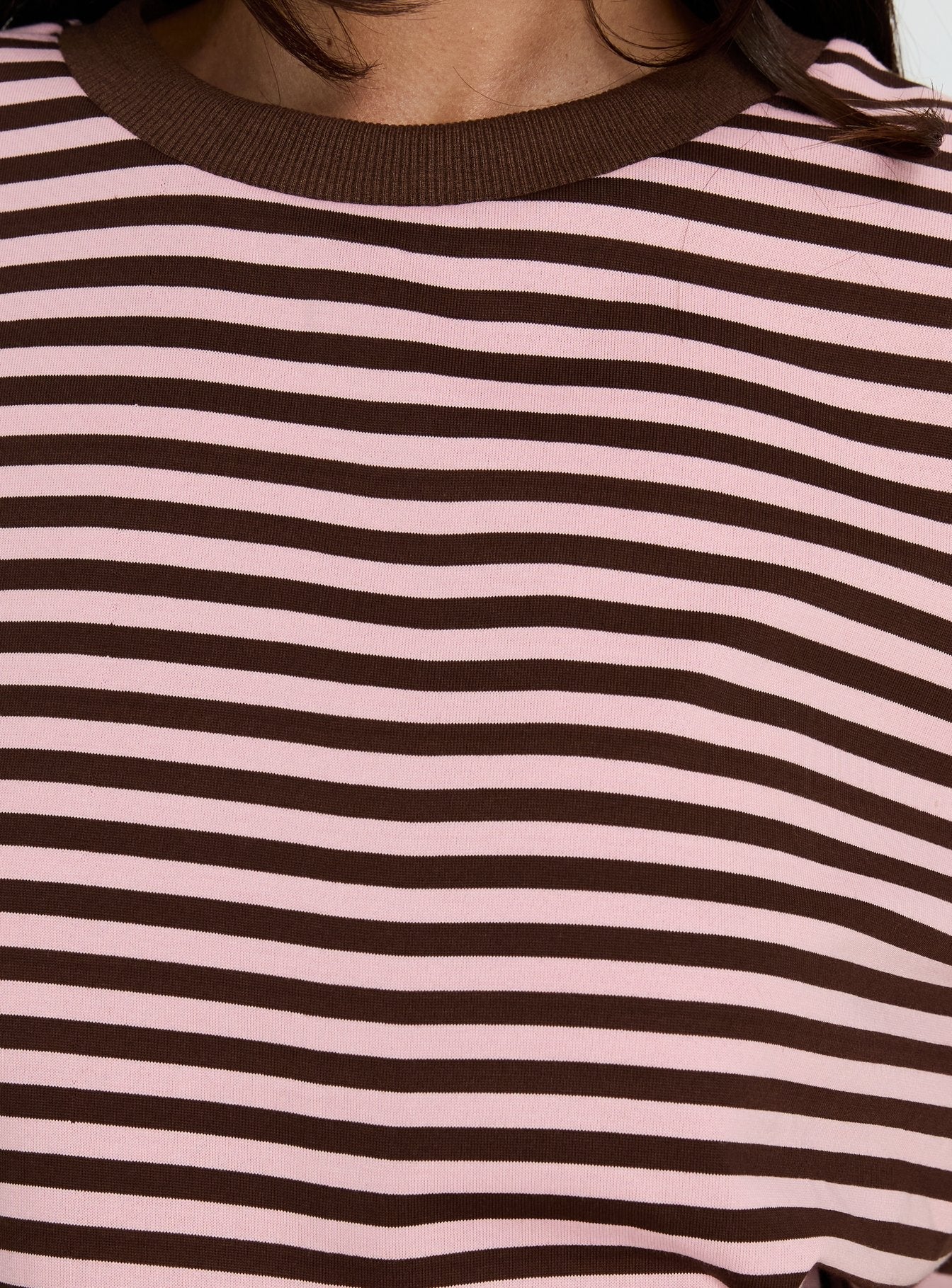 Settle Down Short Sleeve Top Pink Brown Stripe