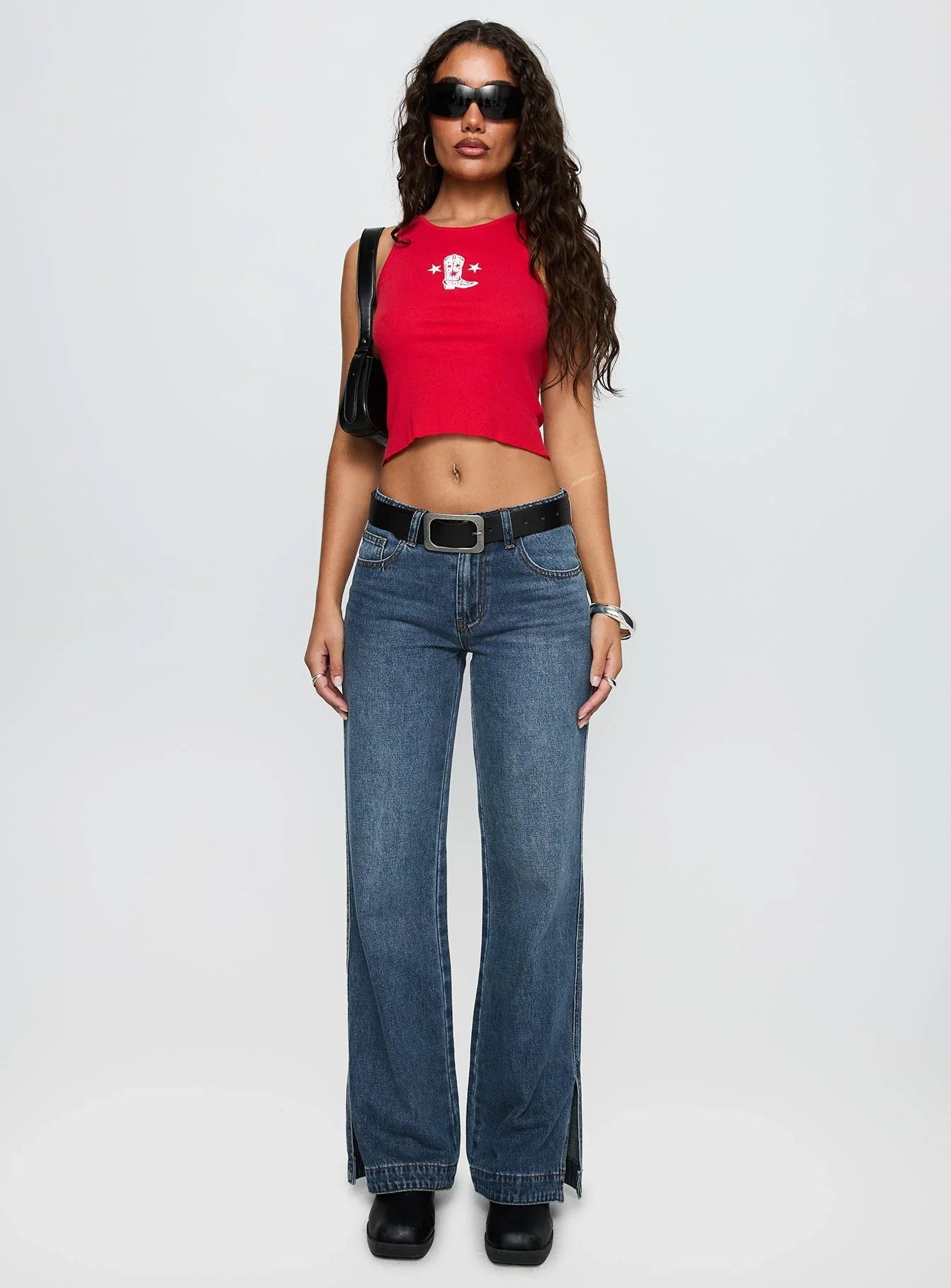 Dog Days Mid Rise Straight Leg Jeans Dark Blue Wash