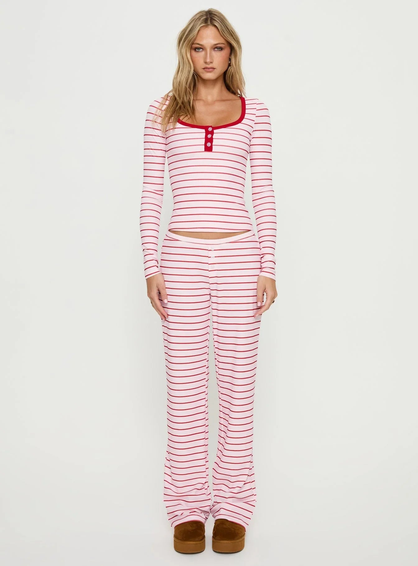 Slumber Party Sleep Long Sleeve Top Pink Stripe