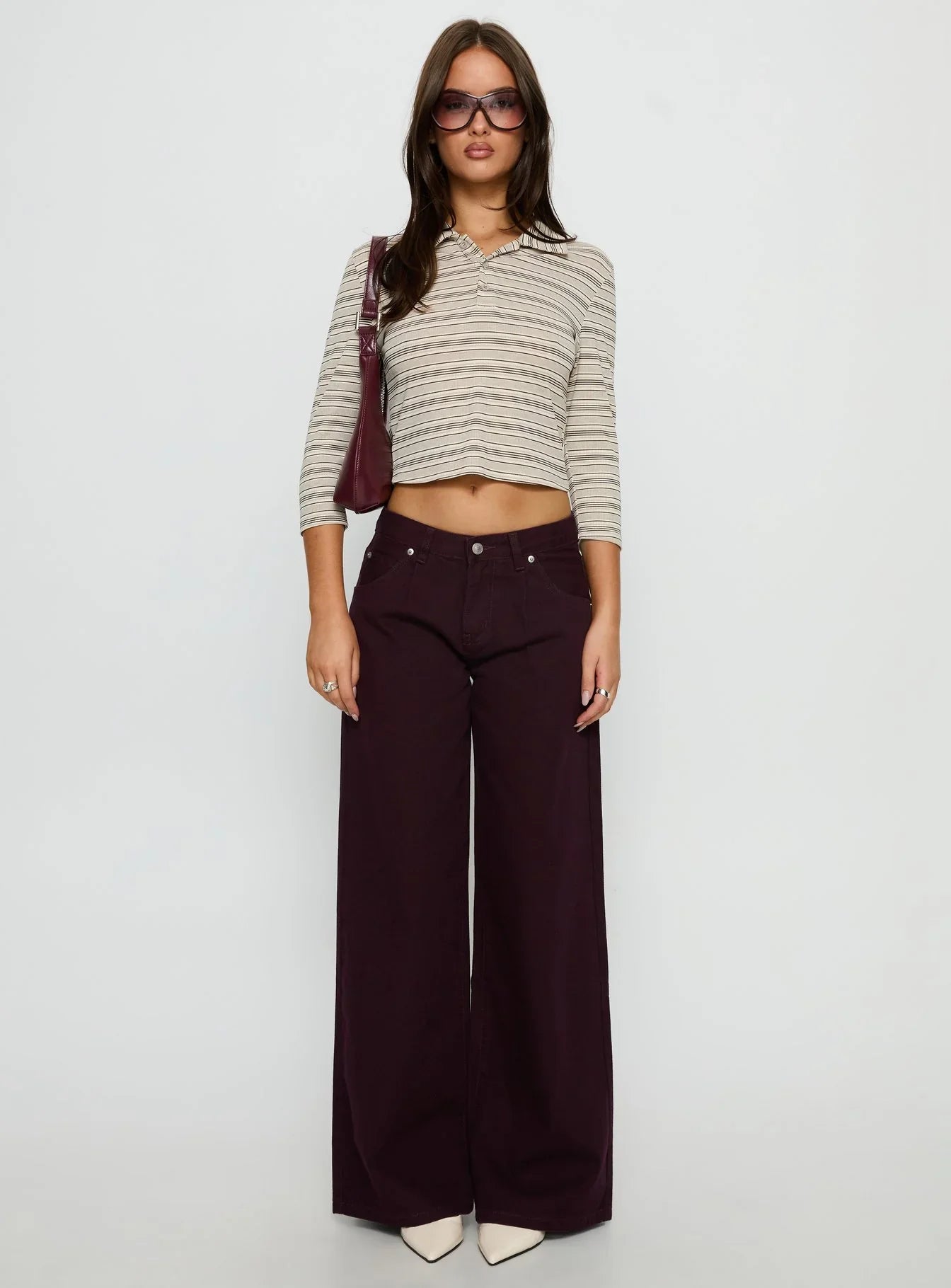 Jaeda Collared 3 4 Sleeve Top Stripe