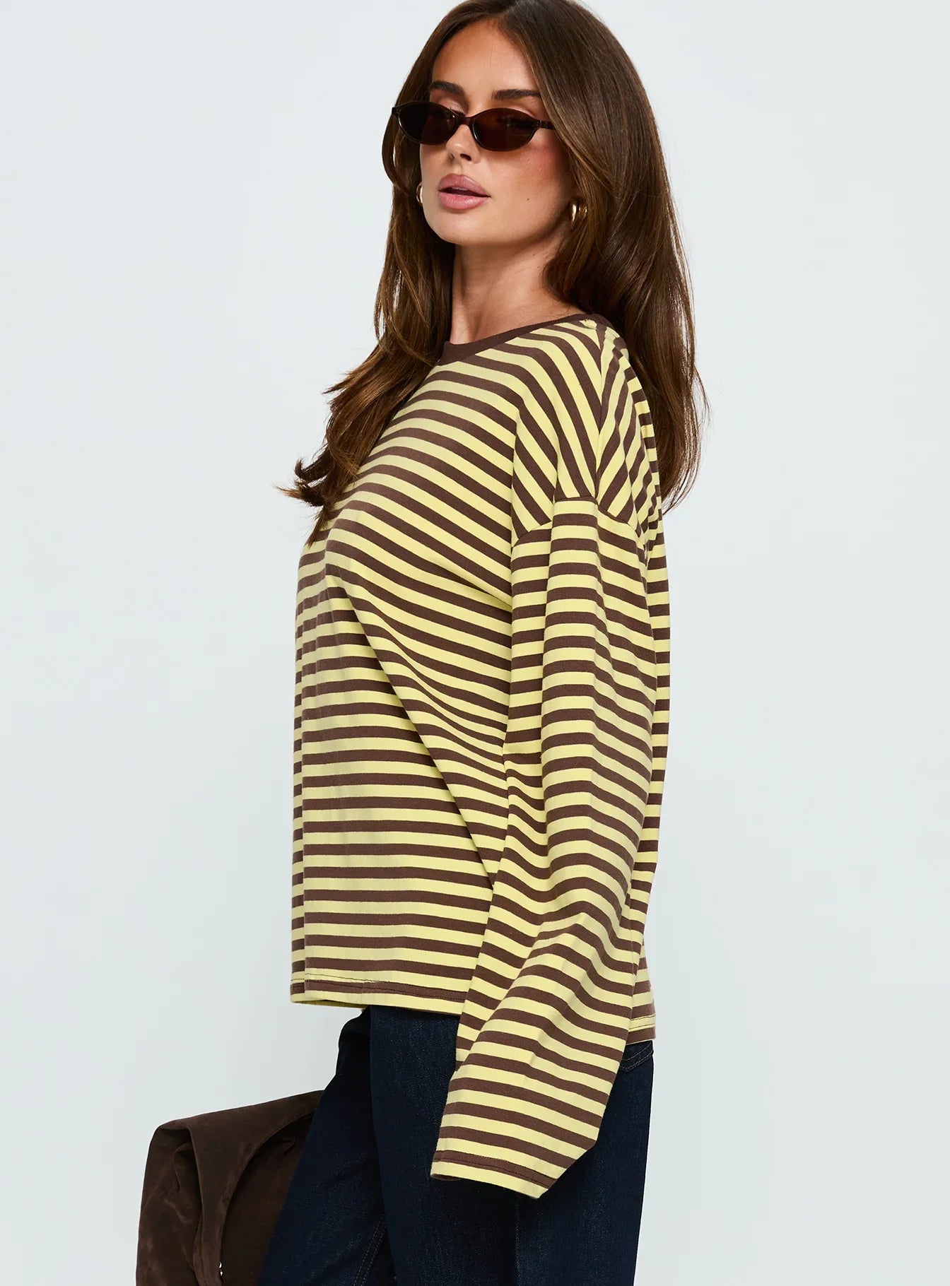 Settle Down Long Sleeve Top Yellow Brown Stripe