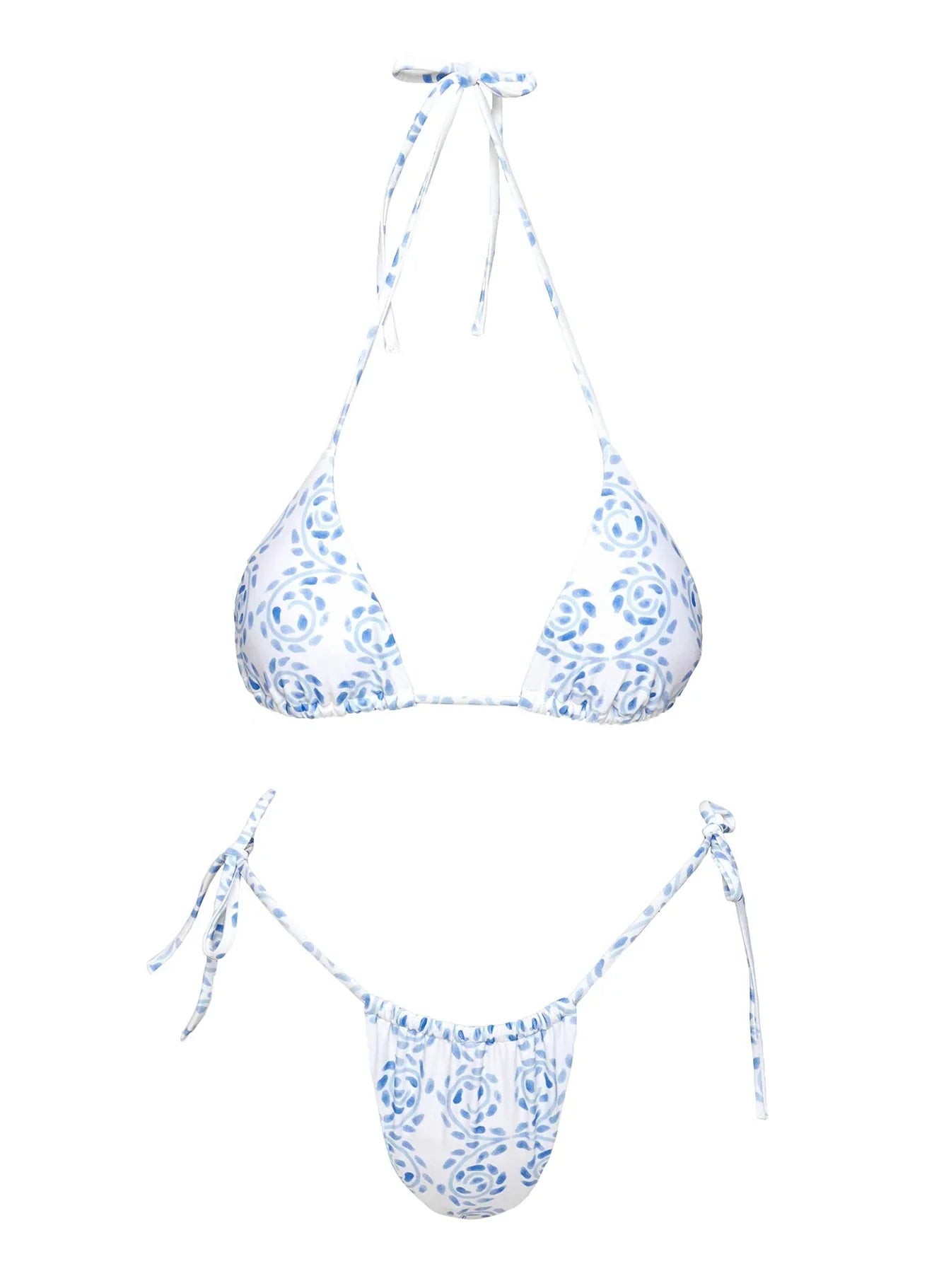 Jenner Tie Side Ruched Bikini Bottom Blue White Swirl