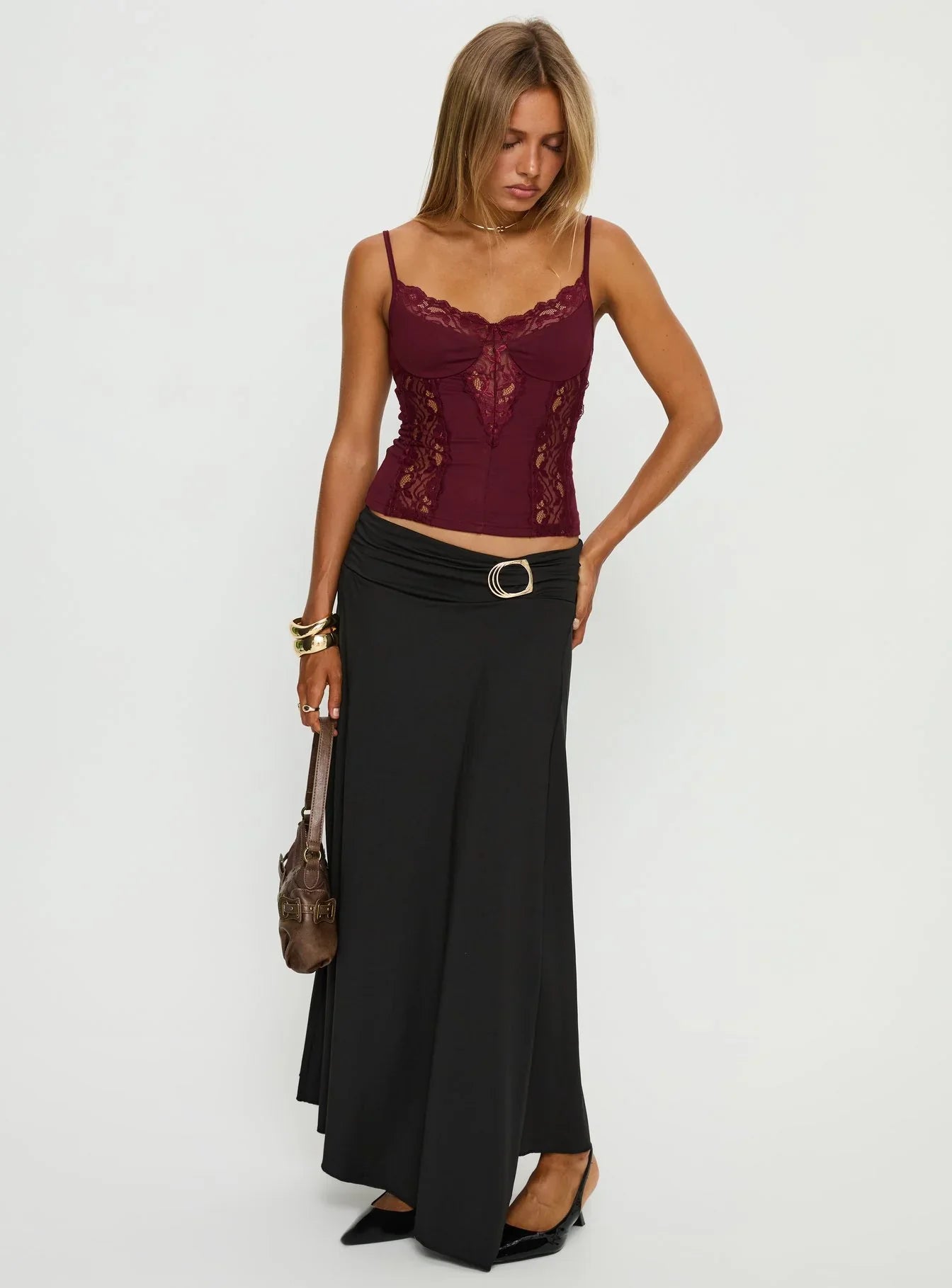 Rhiara Lace Trim Top Cherry