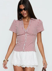 What A Show Button Up Top Red Check