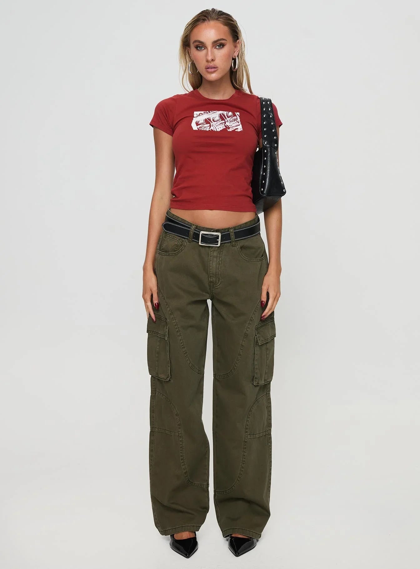 Ahstin Mid Rise Straight Leg Cargo Jeans Green Petite