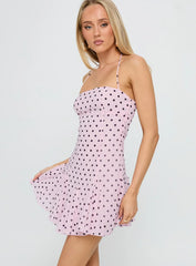 Delamere Mini Dress Pink Black Polka Dot