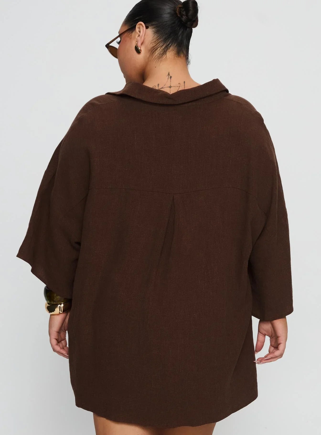 Peni Linen Button Down Top Chocolate Curve
