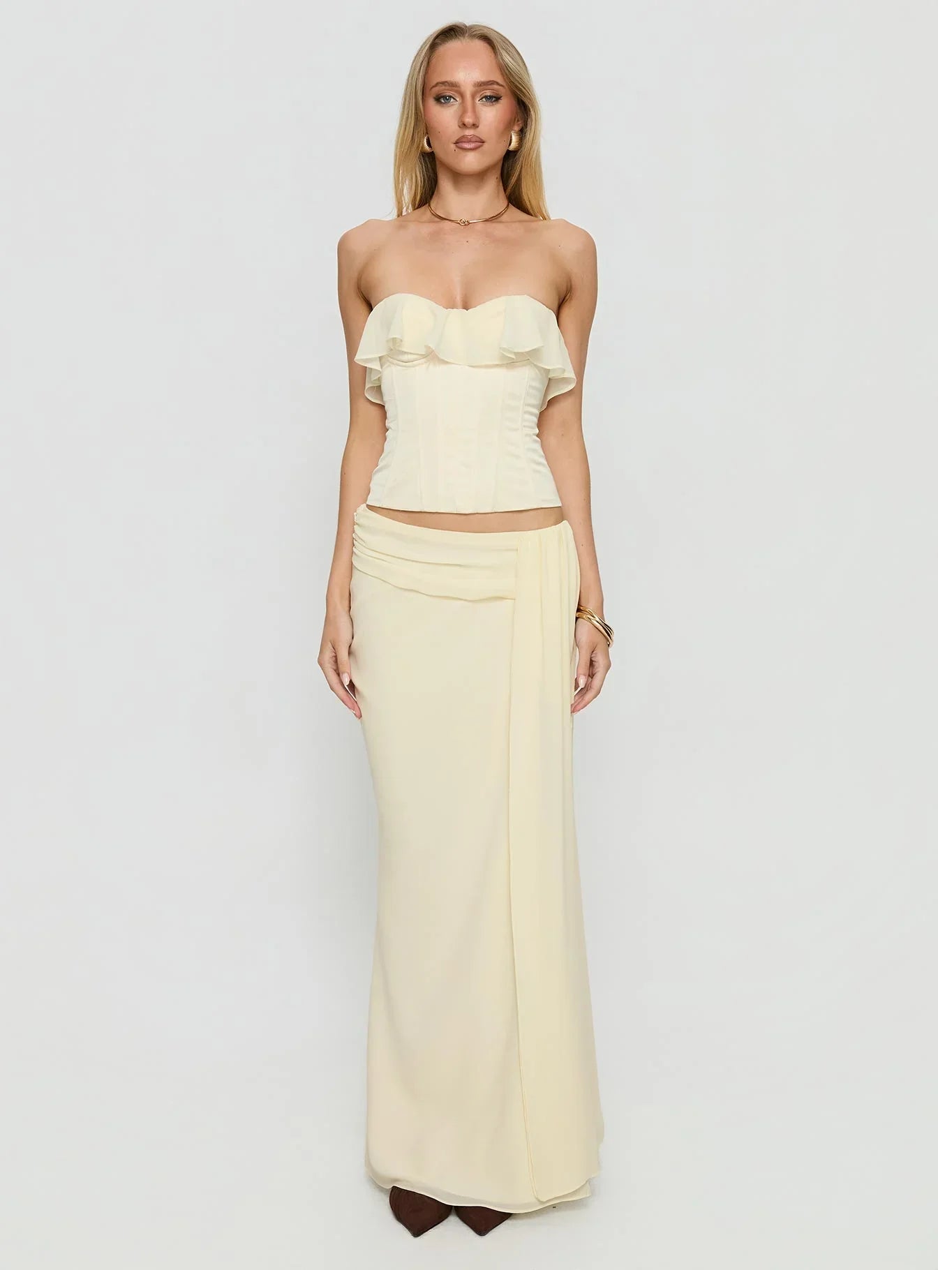 Holliann Strapless Frill Corset Top Butter
