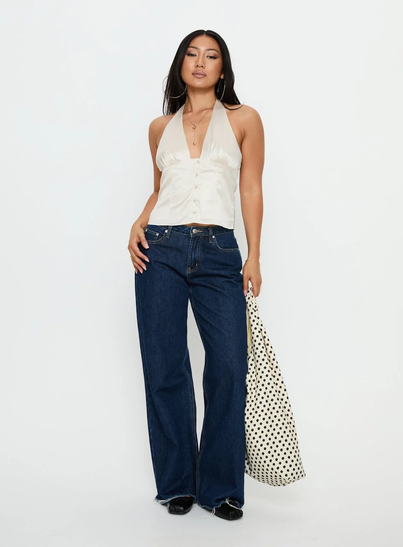 Isolda Satin Halter Top Cream