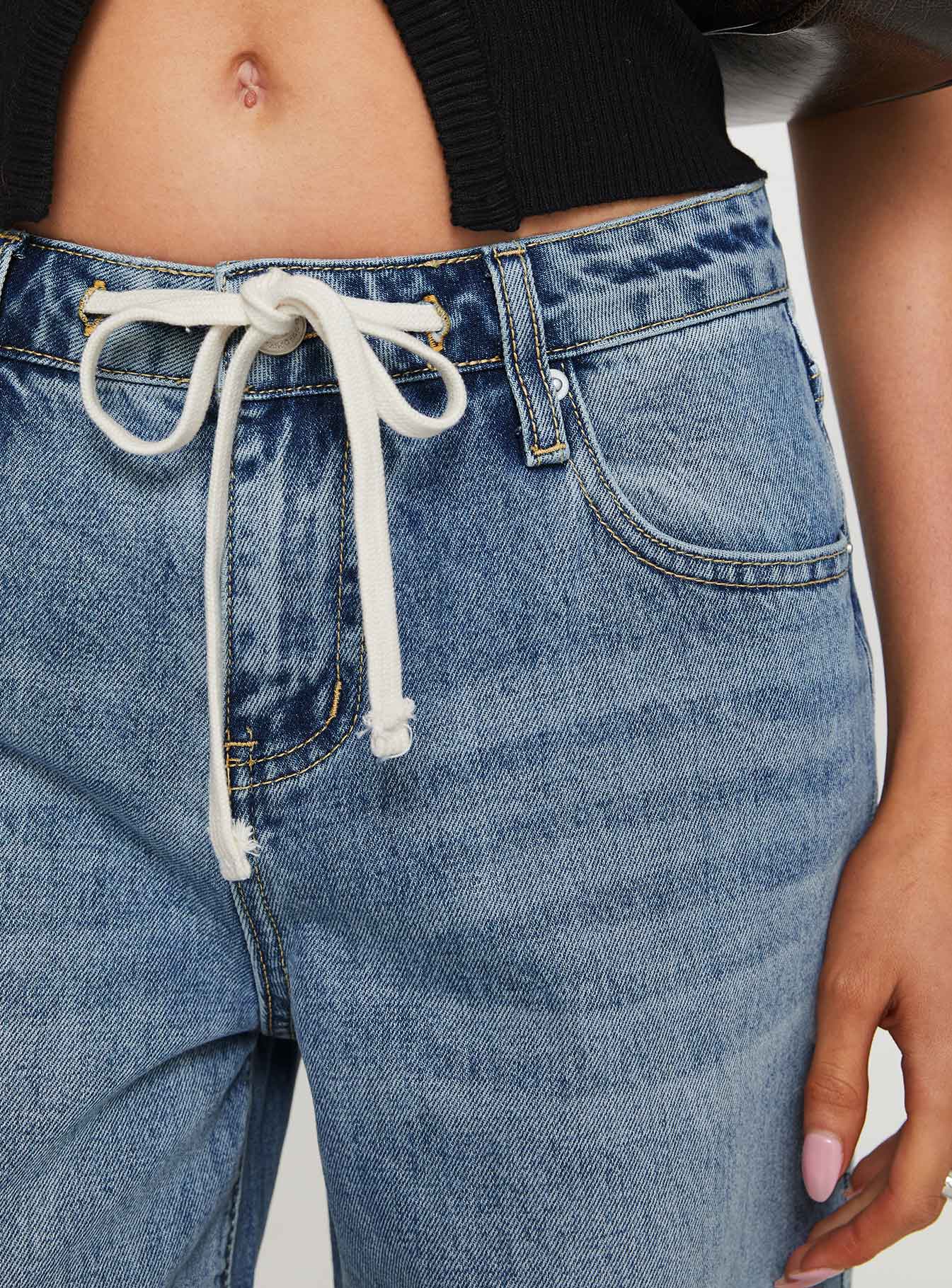 Mellowed Out Low Rise Straight Leg Jeans Mid Blue