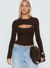 Camira Keyhole Two Piece Long Sleeve Top Brown