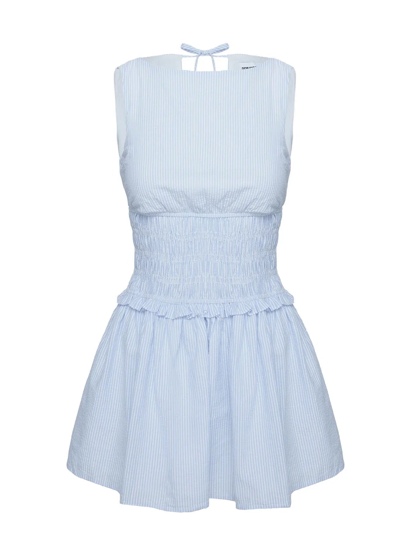 Yennifer Shirred Mini Dress Blue White Petite