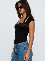 Emberglow Top Black Polka