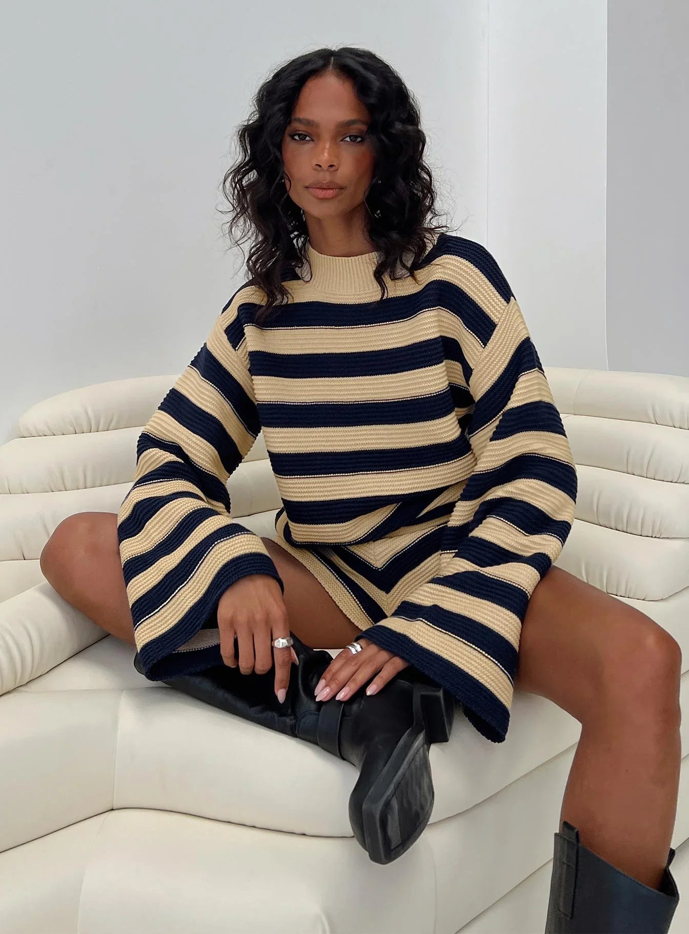 Cheyenne Set Navy Cream Stripe